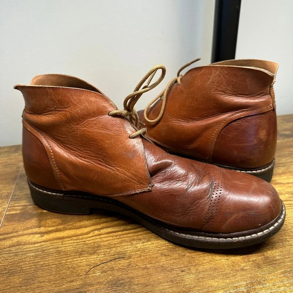 OluKai Mens Leather Chukka‎ Boots 10 Pahoa Ginger Brown Cap Toe Lace Up Shoes